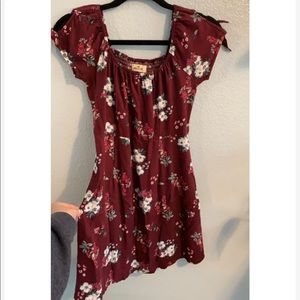 maroon floral pattern dress